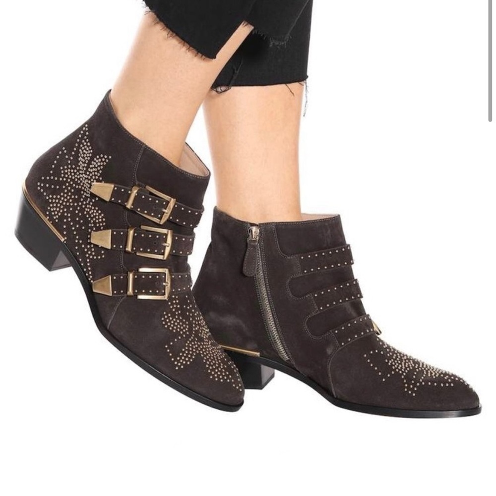 Chloe Susanna Suede Studded short ankle boots Black